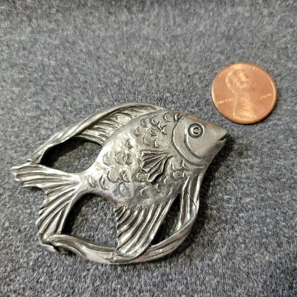 Vintage Silver Fish Large 2.25 Charm Ornament Pendant 1990 Seagull Pewter Canada - Picture 1 of 10